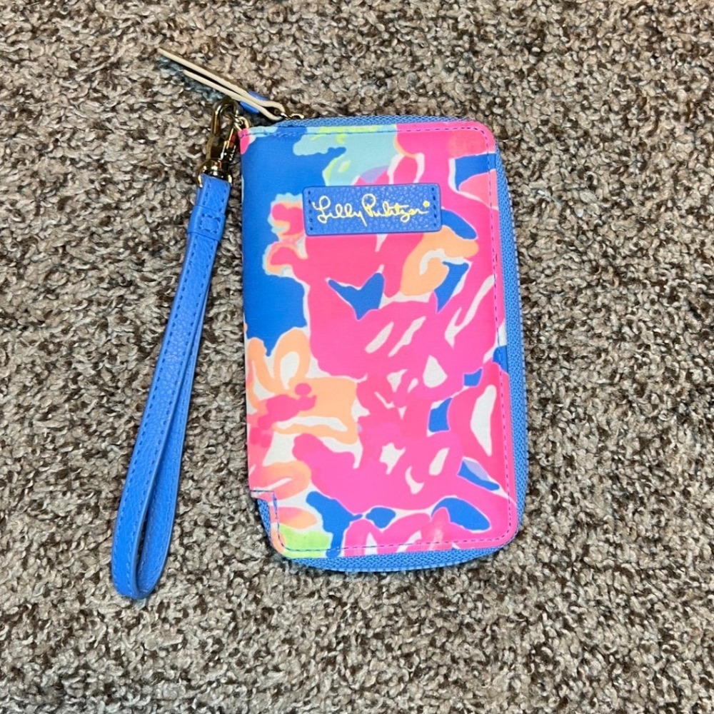 Lilly Pulitzer Zip Around Wristlet Wallet Floral Multicolor Card Holder ID Case
